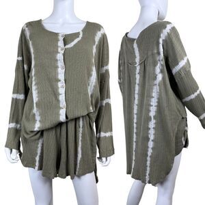 Free People Little Dream Women Size S Green Cotton Tie Dye PJ Loungwear Set NEW